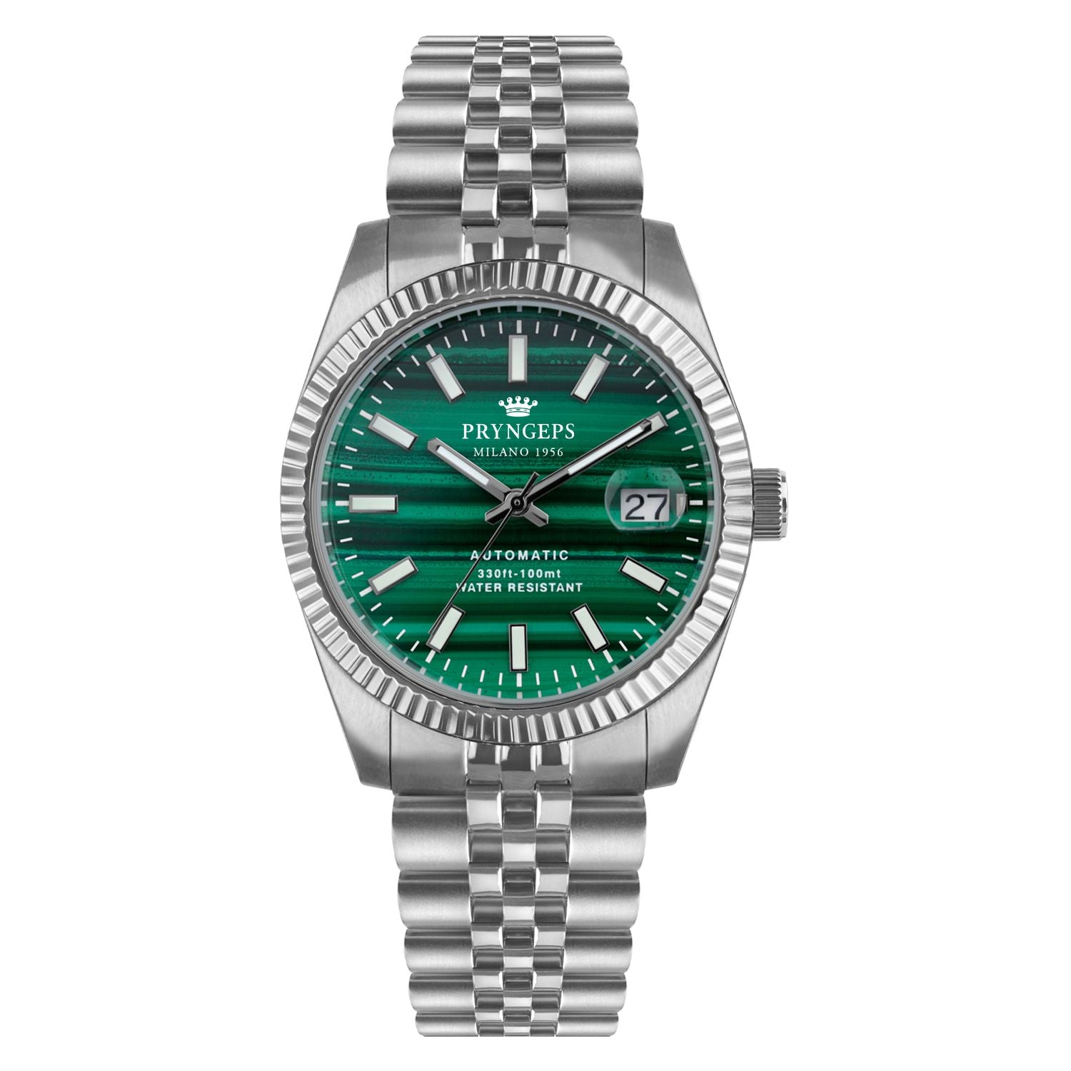 Orologio Uomo Pryngeps Automatico Malachite Verde Acciaio Jubilè A1209